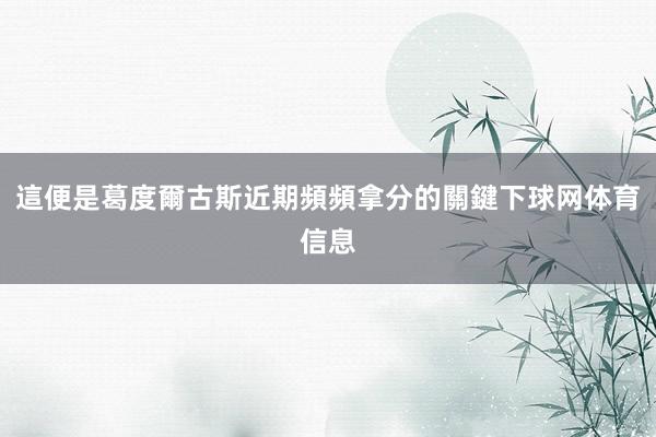 這便是葛度爾古斯近期頻頻拿分的關鍵下球网体育信息